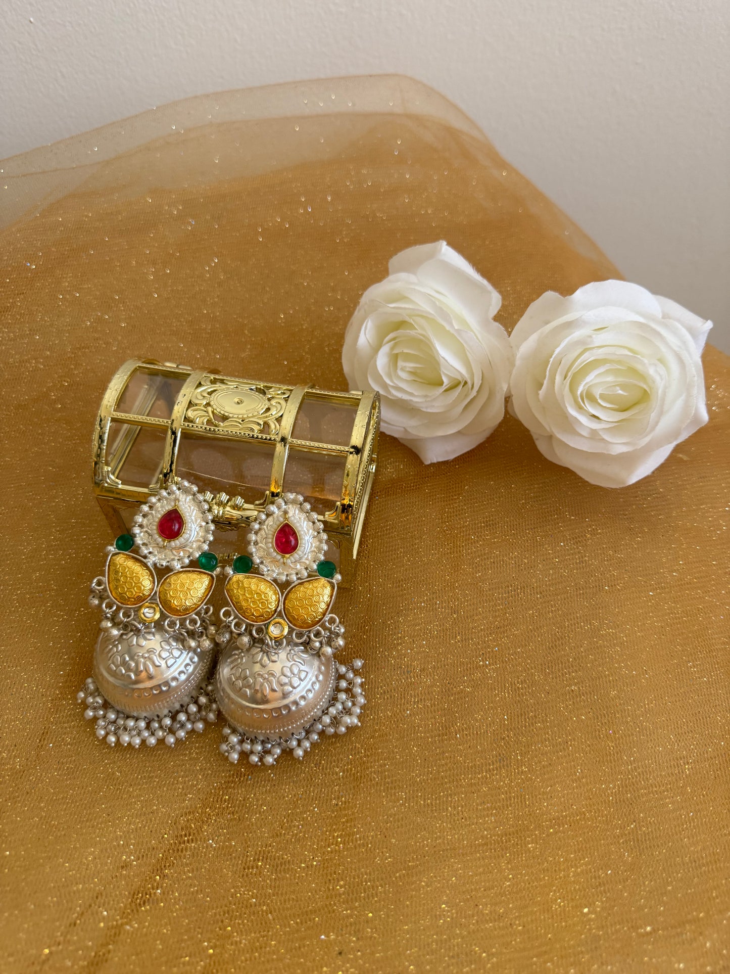 Green Pink Dual Tone Jhumkies