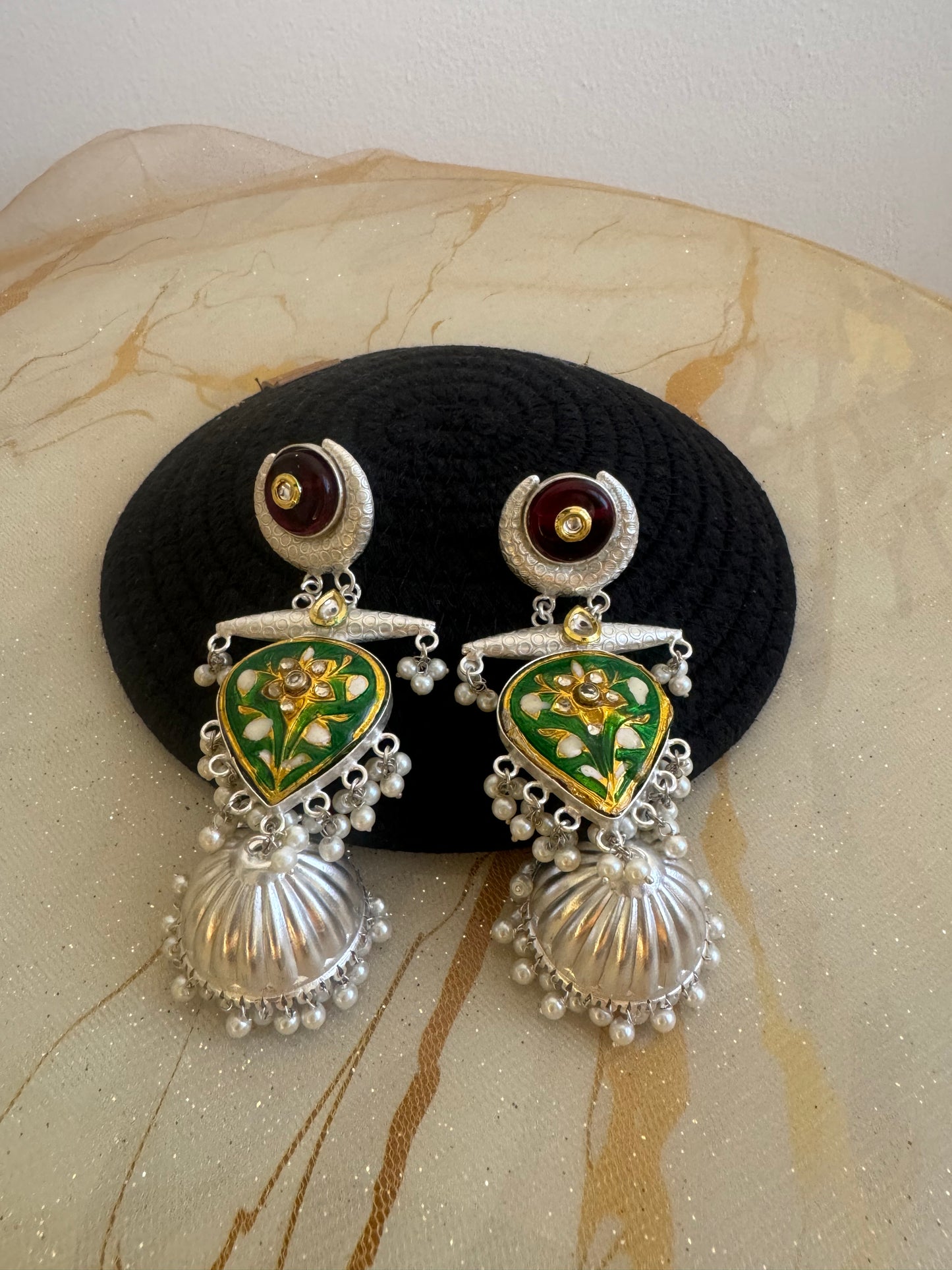 Meenakari Green Jhumkies