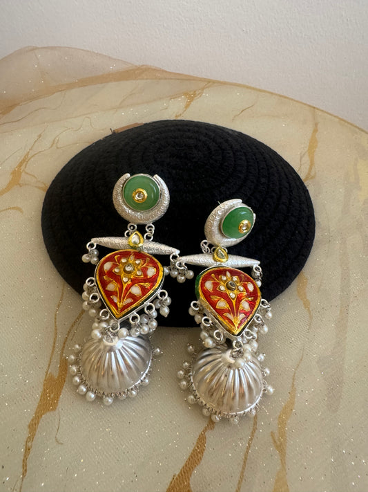 Meenakari Orange Jhumkies