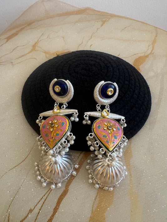 Meenakari Pink Jhumkies