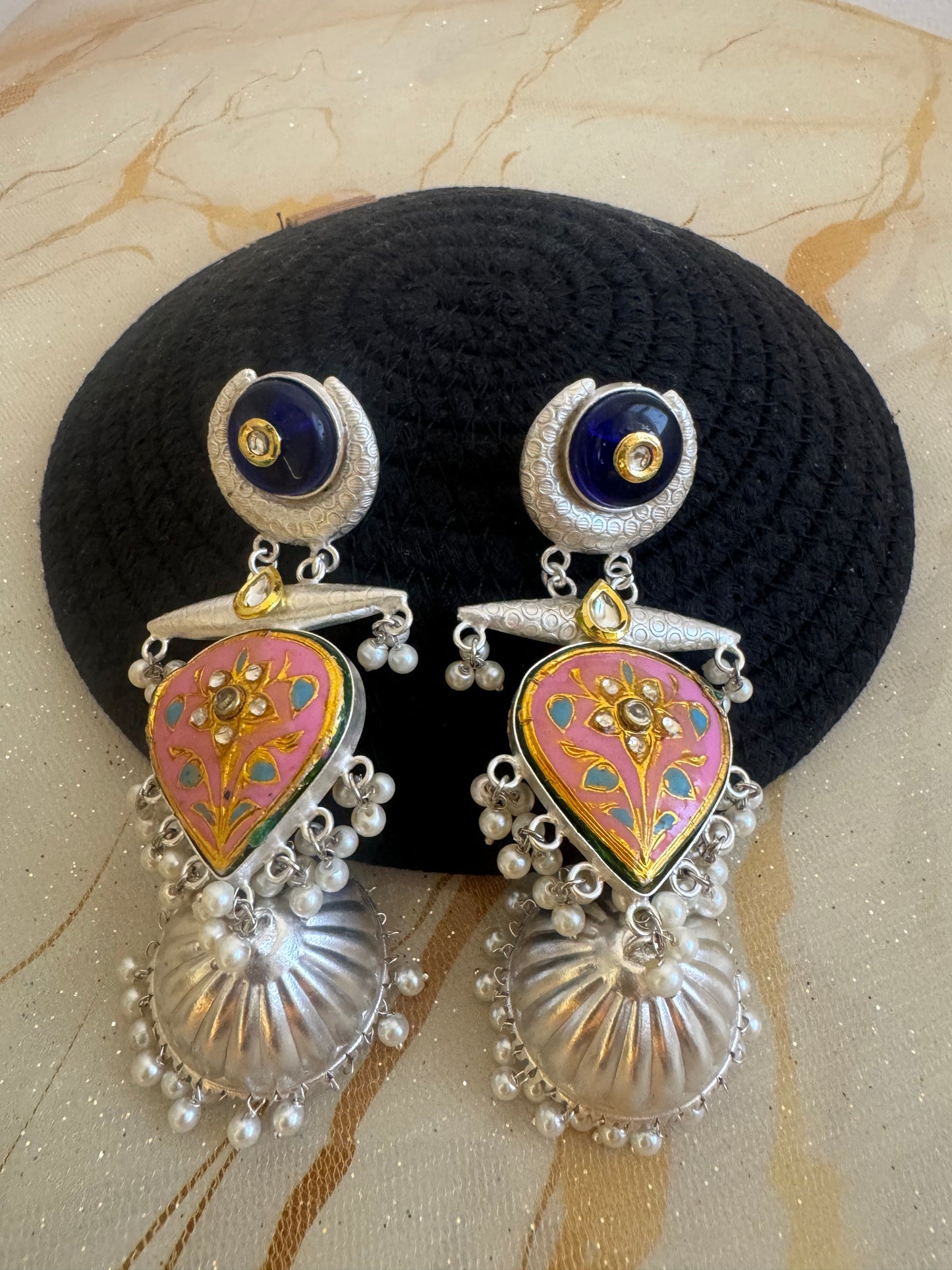 Meenakari Pink Jhumkies