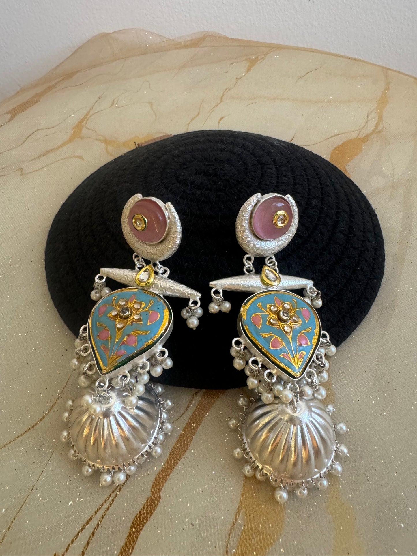 Meenakari Blue Jhumkies