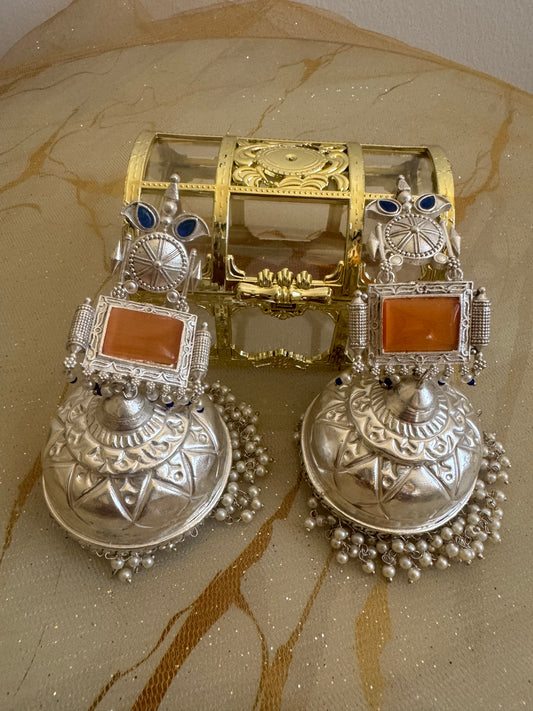Light Orange Silver Jhumkies