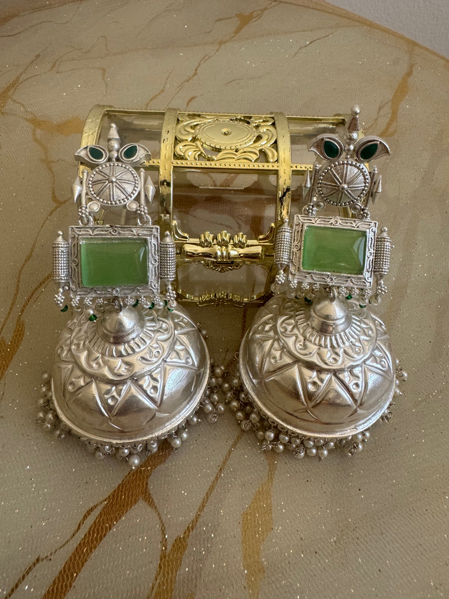 Light Green Silver Jhumkies