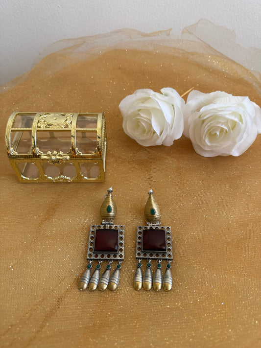 Maroon Dual Tone Earring