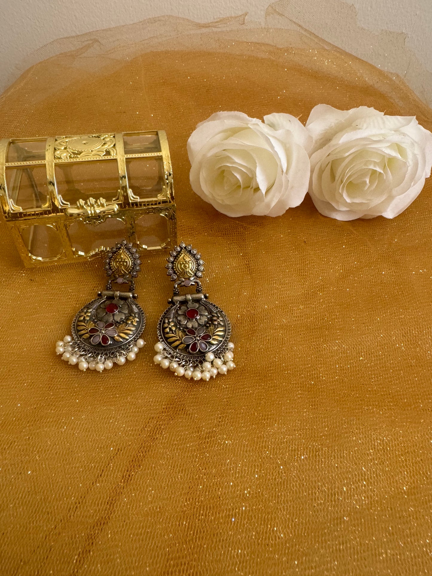 Dual Tone Ruby Earring