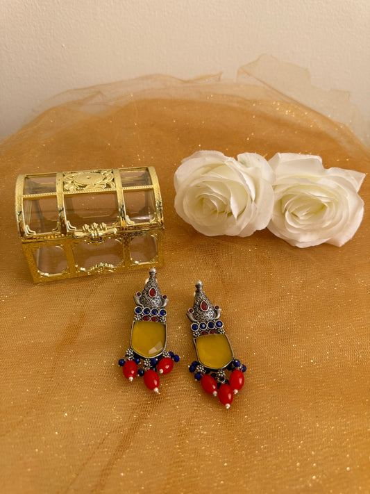 Yellow Red Bead Earring