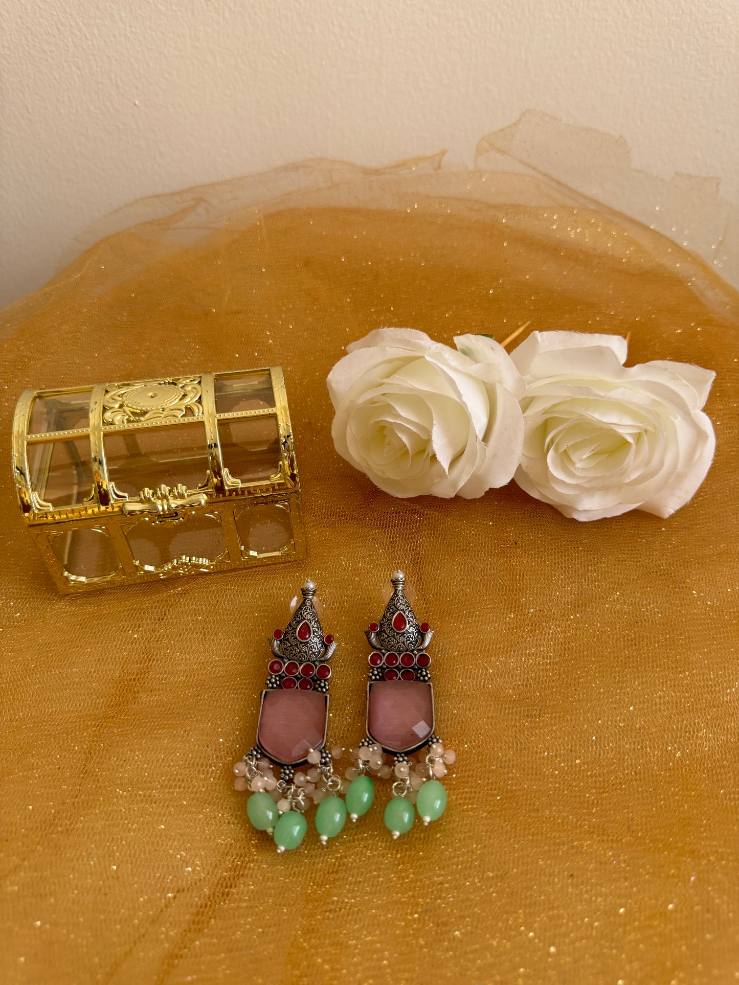 Pink Green Bead Earrings
