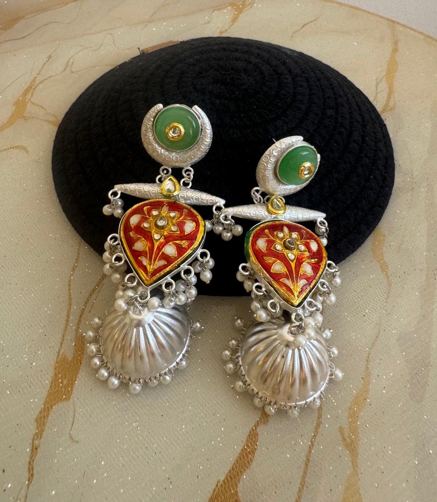 Meenakari Orange Jhumkies